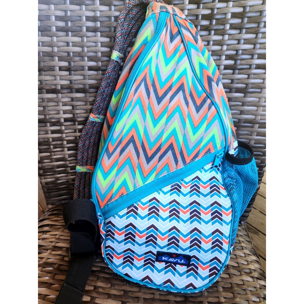 KAVU Rope Sling Bag Chevron Teal Orange Geometric Crossbody Backpack